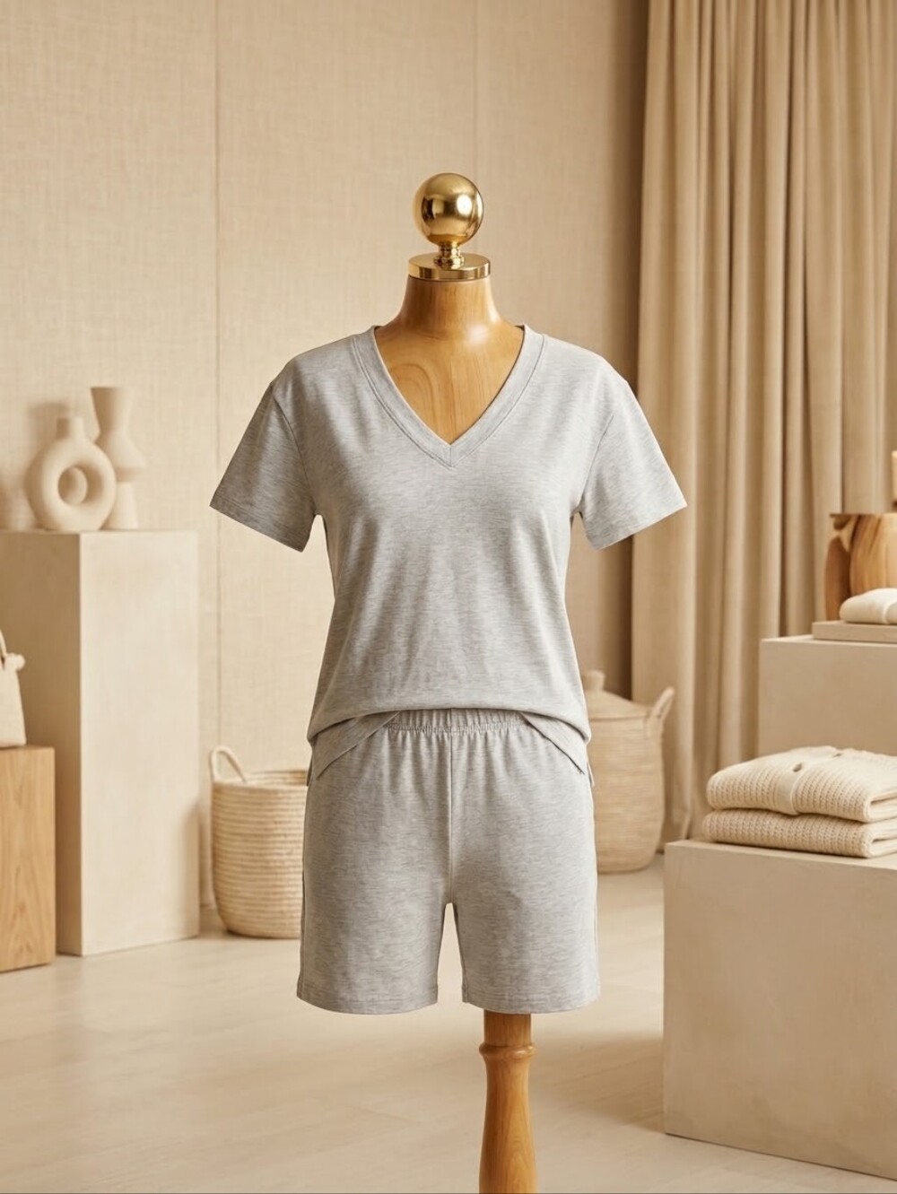 Ekouaer Gray 2-Piece Lounge Shorts Set Size Small